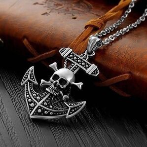 メンズ ネックレス イカリ かっこいい ガイコツ 骸骨 ユニーク チェーン