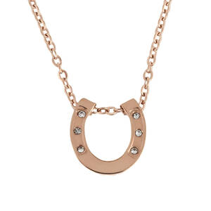 K18 pink gold Phil do hose shoe horseshoe diamond necklace stamp entering Swarovski crystal 