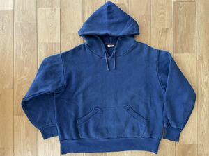 希少50'S ビンテージAKOM SWEAT PAKA アコムスウェットパーカHOODY NAVYネイビーsizeLフーディダブルフェイス茄子紺後付けドラポケ