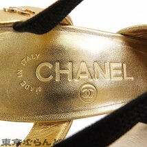 101712052 シャネル CHANEL アンクルストラップ サンダル G36360 ゴールドxブラック レザー グログラン リボン 36 パンプス レディース_画像6