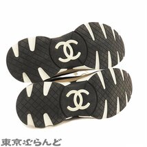 101712041 シャネル CHANEL ローカット スニーカー G39066 ブラックxホワイトxベージュ グレインレザー スウェード メッシュ ココマーク 38_画像5