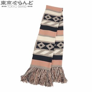 101711435 クロエ Chloe ムーンバット MOON BAT FOULARDS ストール ネイビーxグレーxピンク 毛70％ アクリル30％ ネイティブ柄 未使用