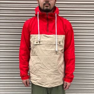 70s ユーロ企画 ヴィンテージ COTTON ANORAK PARKA アノラックマウンテンパーカー ミリタリー ユーロプルオーバー レッド×ベージュ 80s