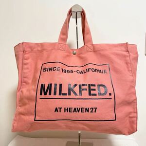  peace 203* MILK FED. Milkfed big tote bag canvas Logo print lady's pink 