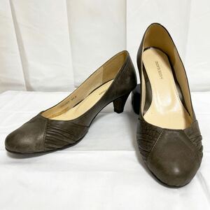  peace 206* MODE KAORI mode kaoli leather pumps heel shoes made in Japan 23 lady's dark khaki 