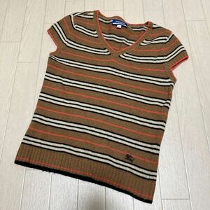 和234★ BURBERRY LONDON BLUE LABEL バーバリーロンドン ブルーレーベル 半袖 ニット セーター ボーダー M レディース ブラウン ピンク