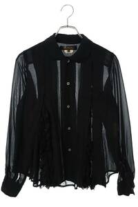 ブラックコムデギャルソン BLACK COMME des GARCONS 1H-B023 サイズ:XS AD2021 フリルシースルー長袖シャツ 中古 BS99