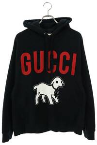 グッチ GUCCI 19AW 569828 XJBTQ サイズ:XL ラムロゴオーバーサイズプルオーバーパーカー 中古 OM10