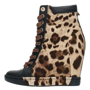  Dolce and Gabbana DOLCE & GABBANA size :35.5 Leopard Wedge sole 10 hole boots used BS99