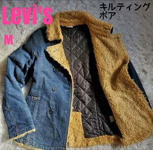 美品 Levi's リーバイス デニムジャケット 裏地 キルティング ボア 中綿 ピーコートタイプ ダブル インディゴブルー 綿 コットン M