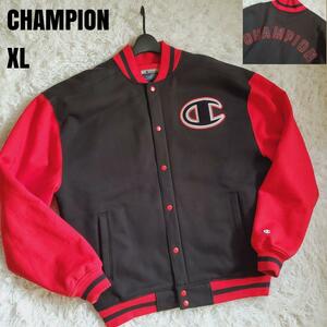 1円 美品 XL CHAMPION チャンピオン ラッパーTHE GAME着用モデル スタジャン 裏地キルティング 大きいサイズ LL 赤 黒 レッド ブラック