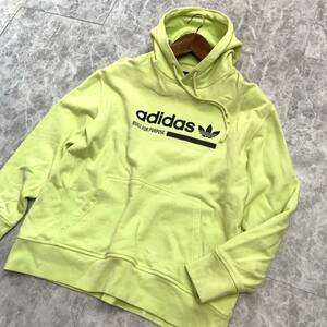 J ▼ 大きいサイズ!! '着心地抜群' adidas originals アディダスオリジナルス ロゴプリント コットン100% パーカ / フーディ size:O ネオン