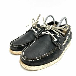 D @ 極上レザー使用 '人気モデル' Paraboot パラブーツ 本革 LEATHER デッキシューズ 革靴 UK4.5 23.5cm レディース 婦人靴 BLACK 黒系 