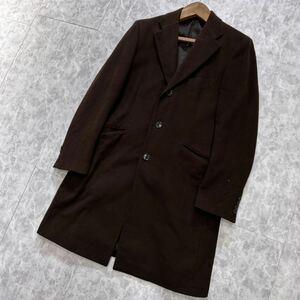 D @ 着心地抜群 '洗礼されたデザイン' MEN'S BIGI メンズビギ WOOL カシミヤ混 チェスターコート sizeL メンズ 上着 アウター 古着 BROWN 