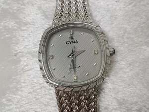 g_t T060 ☆CYMA シーマ 616 グレー文字盤 ストーン 4P 3針 クォーツ QUARTZ レディース腕時計 不稼動品☆ 【現状品】