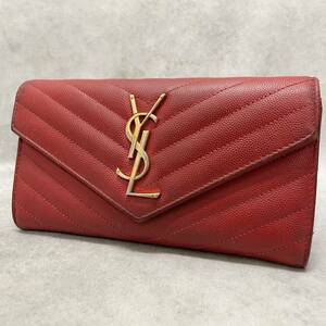 1円〜　美品　Yves Saint Laurent サンローラン 長財布 Vステッチ キルティング カサンドラ ブラック