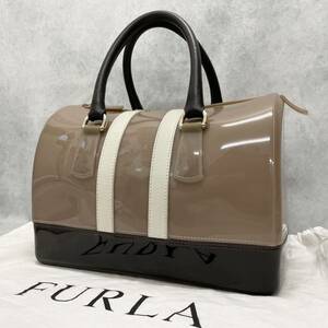 1円〜 美品 FURLA フルラ CANDY キャンディ ハンドバッグ ミニボストン エナメル レディース ブラウン系