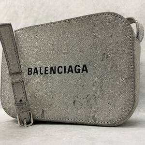 1円〜 美品 BALENCIAGA バレンシアガ エブリデイ ショルダーバッグ 斜め掛け クロスボディ グリッター シルバー 552372