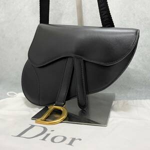 1円〜 美品 Christian Dior クリスチャン ディオール ウエストポーチ サドルバッグ ボディーバッグ レザー 黒 バッグ 袋あり