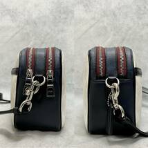 1円〜 美品 COACH コーチ ショルダーバッグ シグネチャー 91077 SVCAH 斜め掛け 馬車 マルチカラー ネイビー ホワイト系 レディース_画像4