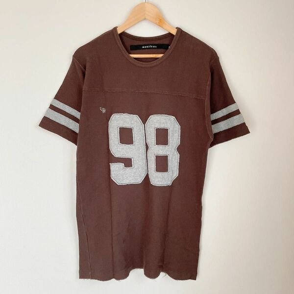 【マニフェスト】ナンバー 半袖Tシャツ (L) ブラウン 茶色 オーバーサイズ 古着 ¥5,980→¥2910 お値下げ！