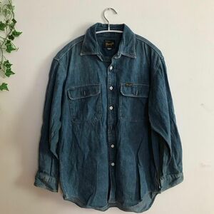 メンズ　デニムシャツ F　長袖　ブルー　春秋冬　カッターシャツ　青　シャツ　トップス　ジーンズ　デニム生地　紺　ネイビー　カジュア