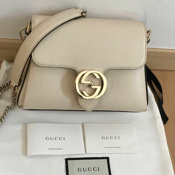 美品　GUCCI グッチ チェーンショルダーバッグ インターロッキングG レザー