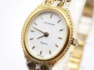 1000円～☆Bucherer ブヘラ QZ レディース腕時計 578.629 オーバル型 ゴールドカラー 白文字盤/REC0208-300①