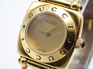 稼働品☆1円～☆GUCCI グッチ QZ レディース腕時計 6300L 革ベルト レザー オールドグッチ ヴィンテージ ゴールド文字盤/N03137