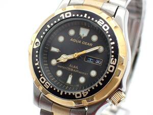 ●稼働品☆1000円～☆SEIKO セイコー QZ レディース腕時計 ALBA アルバ AQUA GEAR アクア ギア V248-0260 デイデイト 黒文字盤/N3133-600④