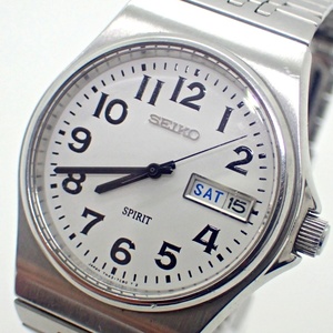 1円～★稼働品★SEIKO セイコー スピリット 7N43-7B70 QZ 白文字盤 デイデイト メンズ腕時計 N04941-2