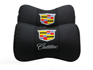 キャデラック Cadillac 車用ネックパッド 首クッション 2個セット ヘッドレスト ネックピロー ドライブ レザー 刺繍ロゴ ブラック