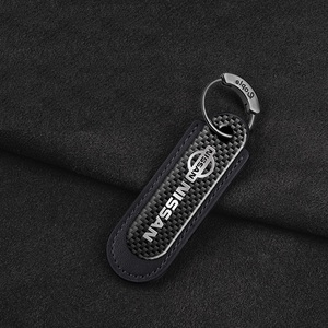  Nissan NISSAN black carbon key holder original leather car key chain car key tag pendant high class key ring out .. Lynn 