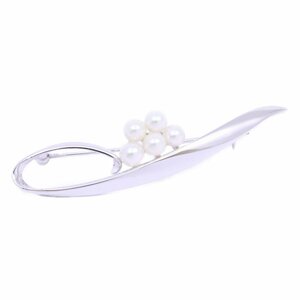 MIKIMOTO ミキモト リーフモチーフ ブローチ シルバー/パール5粒【いおき質店】