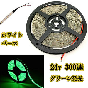 24v LEDテープライト5m 約300連 防水高輝度 ホワイトベース グリーン正面発光