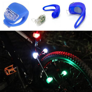 自転車ライト シリコン /ブルーボディ/ブルー発光/ 電池 ハンドル フロント リア 散歩 LED ライト 3段階 防水