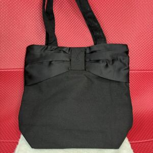 イヴサンローランパフューム YvesSaintLaurent PARFUMS トートバッグ キャンバス×化学繊維 黒 リボン バッグ