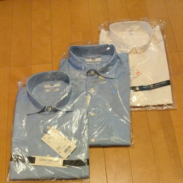 UNIQLOワイシャツ3枚セット　新品未使用品　Lサイズ　長袖　ブルー2枚　ホワイト1枚　計3枚