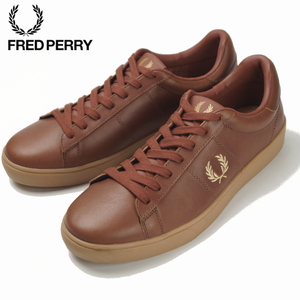 【未使用】定価1.5万 FRED PERRY フレッドペリー《SPENCER LEATHER》メンズ 上質フルグレイン レザー スニーカー 茶 26cm US8