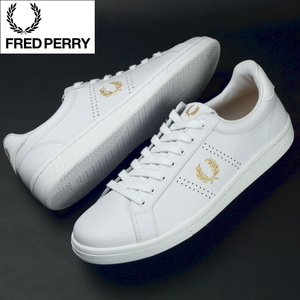 【未使用】定価1.5万 FRED PERRY フレッドペリー《B721 LEATHER》クラシック メンズ 上質レザー スニーカー 25cm US7 白ホワイト