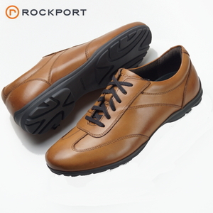 【未使用】定価1.6万 ROCKPORT ロックポート《truTECH 軽量・衝撃吸収》上質本革 ビジカジ レザー スニーカー ウォーキング 25cm キャメル