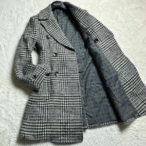 【極美品】THE SUIT COMPANY ザ スーツカンパニー ダブルチェスターコート グレンチェック 千鳥格子 モノグラム柄 ムーン生地 モヘヤ混 M