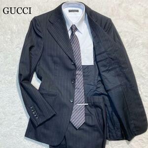 【未使用級】GUCCI グッチ スーツ ブラック 黒 ストライプ 44/46