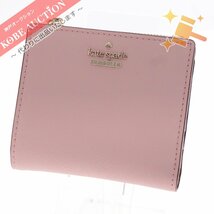 ■ ケイトスペード 二つ折り財布 レザー ボーダー 金金具 レディース ピンク_画像1