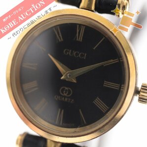 ■ GUCCI グッチ 腕時計 2000 シェリーライン ローマン クォーツ 約13g レディース ゴールド 文字盤ブラック ケース付きの画像1
