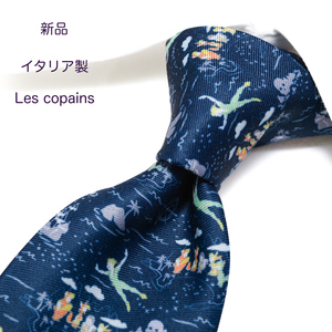 【新品・イタリア製】レコパン ・シルク 100%紺系ピーターパン柄ネクタイ