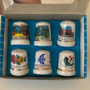 USヴァージニア諸島 カリブ海 ヴィンテージ 磁器指ぬき指 6 個セットPorcelain Thimble Set