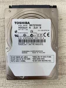 【状態:正常】HDD TOSHIBA MK7575GSX 750GB 2.5インチ 厚さ9mm