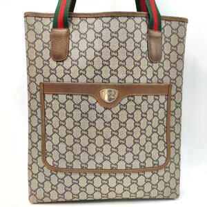 1円【角もきれい】グッチ 1490 GUCCI オールドグッチ トートバッグ シェリーライン インターロッキング レザー A4可 ブラウン