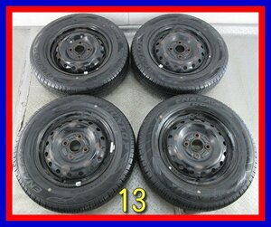 ■中古タイヤホイール■　13インチ スチールホイール 4J +42 4H 100 DUNLOP ENASAVE EC204 145/80R13 75S 夏 S 激安 送料無料 K130